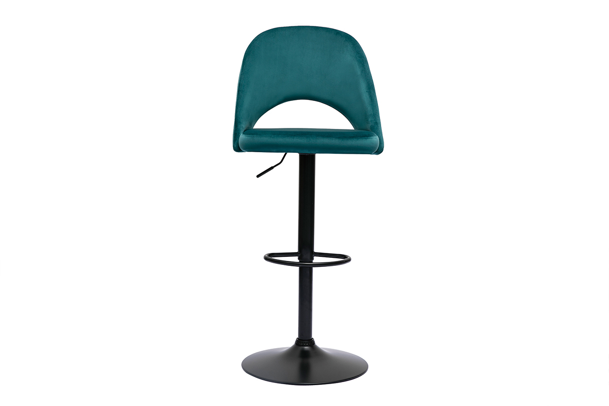 Barhocker hhenverstellbar petrolblauer Samt und schwarzes Metall (2er-Set) COSETTE