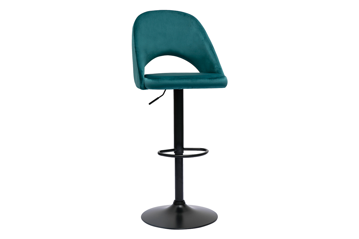 Barhocker hhenverstellbar petrolblauer Samt und schwarzes Metall (2er-Set) COSETTE