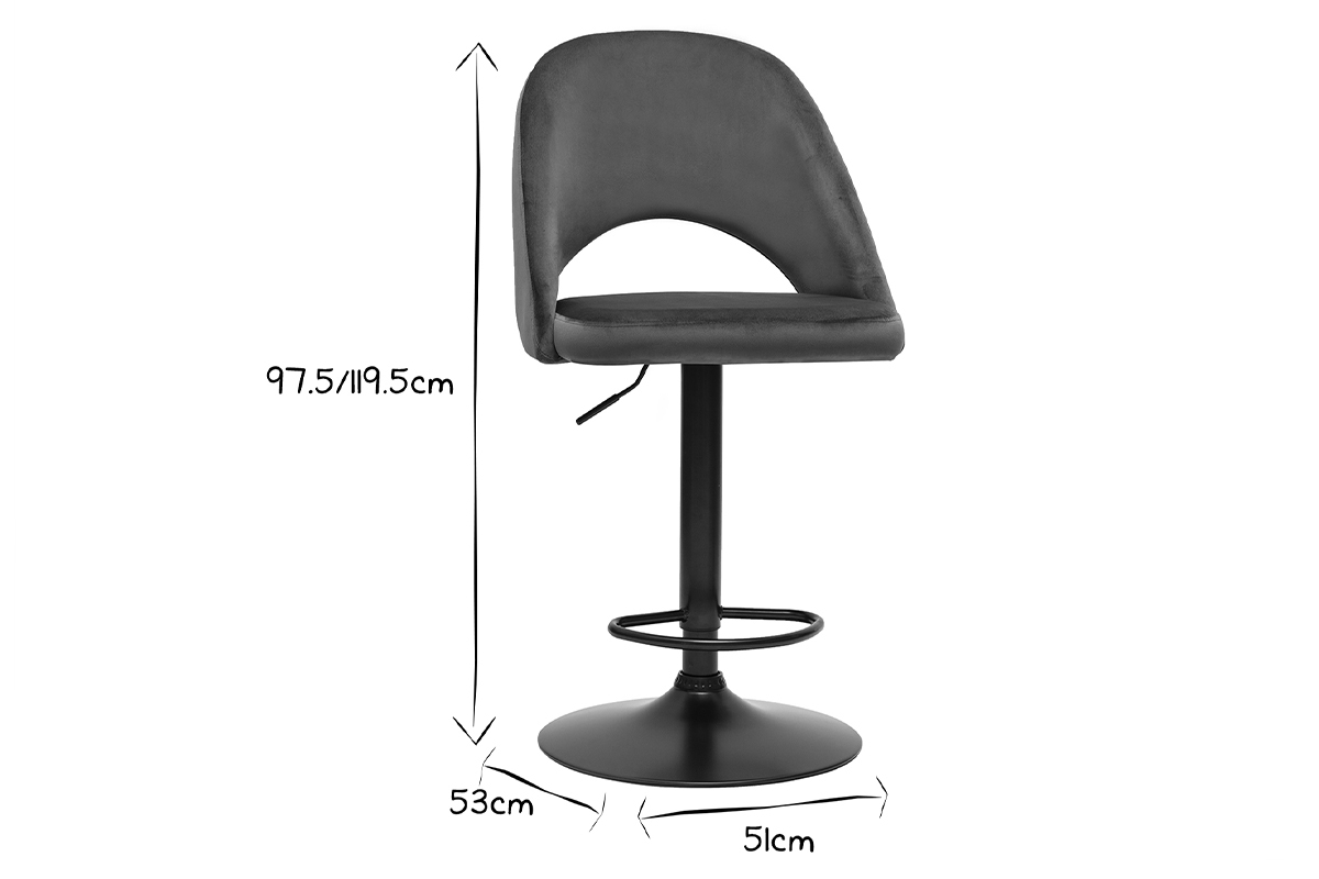Barhocker hhenverstellbar petrolblauer Samt und schwarzes Metall (2er-Set) COSETTE
