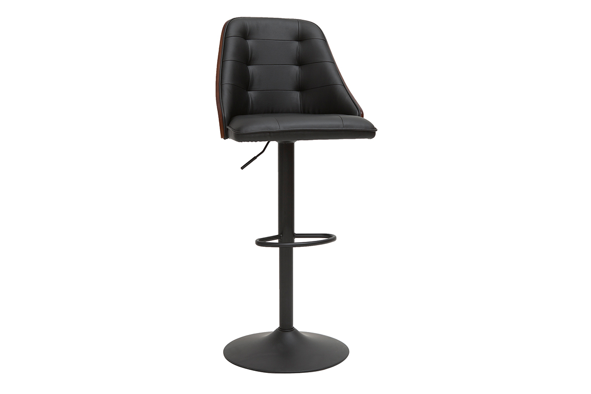 Barhocker hhenverstellbar schwarz und dunkles Holz FLUFFY