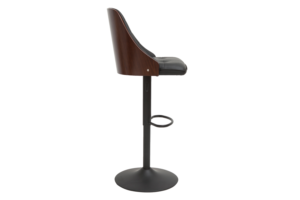 Barhocker hhenverstellbar schwarz und dunkles Holz FLUFFY