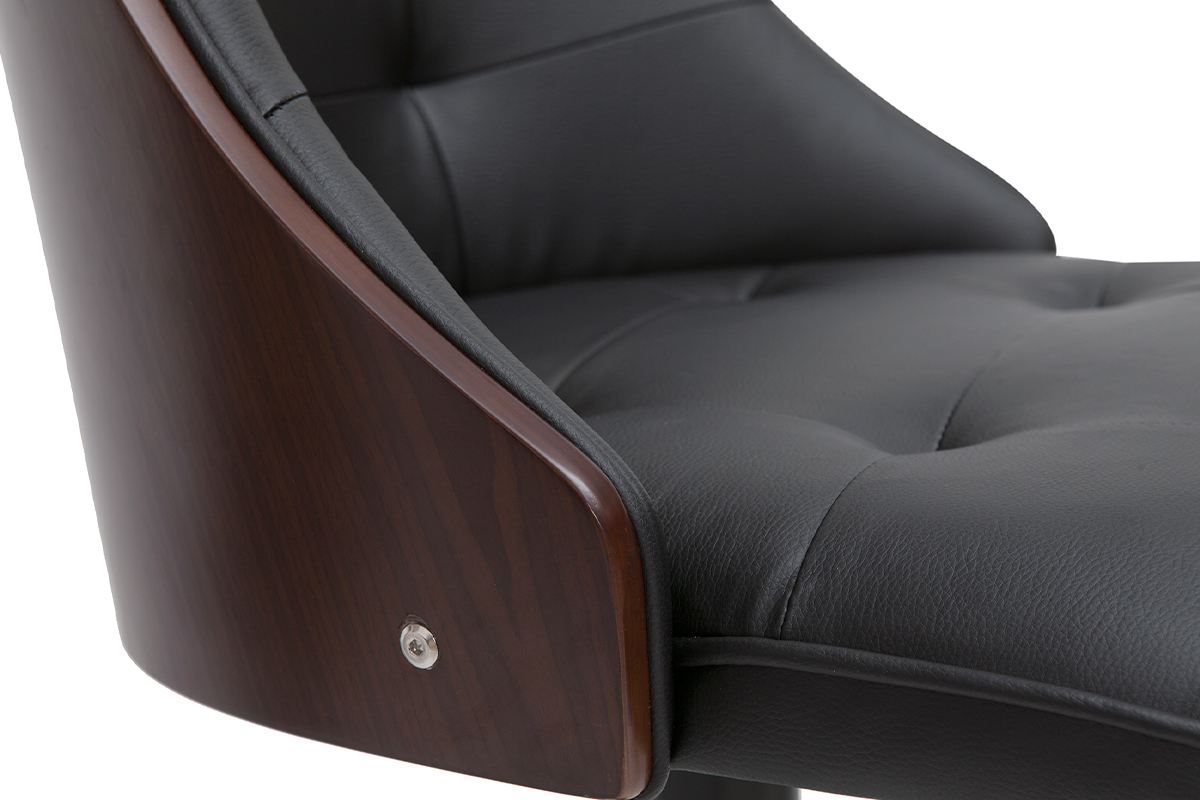 Barhocker hhenverstellbar schwarz und dunkles Holz FLUFFY