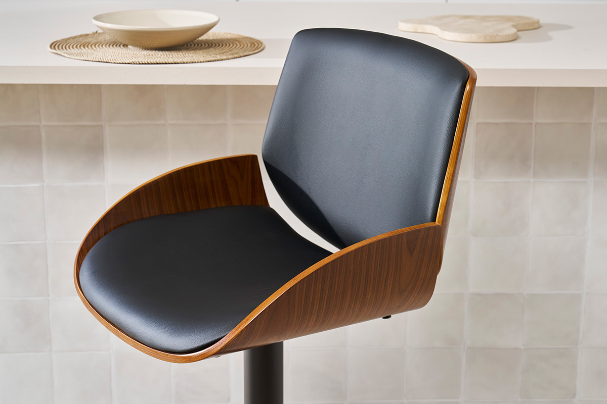 Barhocker hhenverstellbar schwarz und dunkles Holz VESPER