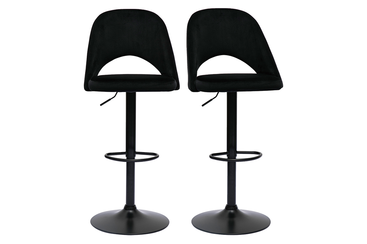 Barhocker hhenverstellbar schwarzer Samt und schwarzes Metall (2er-Set) COSETTE