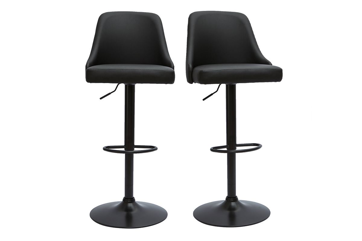 Barhocker hhenverstellbar schwarzes Polyurethan Stoff und schwarzes Metall 2er-Set HASTA