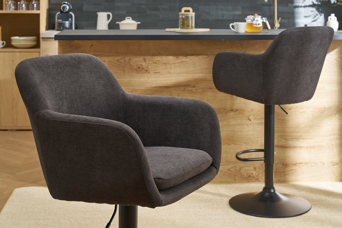 Barhocker hhenverstellbar Stoff mit Samteffekt dunkelgrau (2er-Set) AMIKA