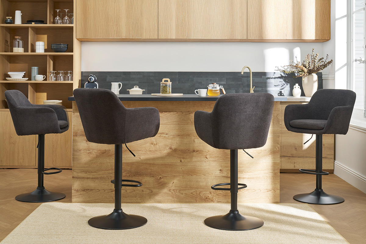 Barhocker hhenverstellbar Stoff mit Samteffekt dunkelgrau (2er-Set) AMIKA