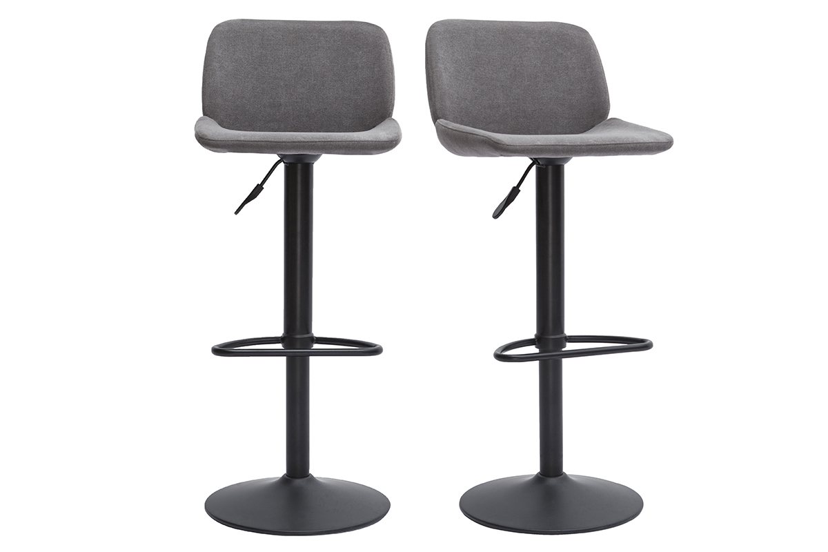 Barhocker hhenverstellbar Stoff mit Samteffekt in Grau und schwarzes Metall (2er-Set) KAOLY