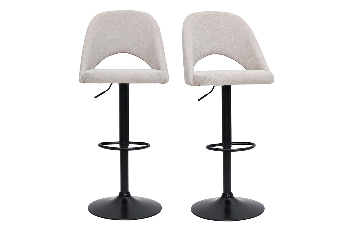 Barhocker hhenverstellbar Stoff mit strukturiertem Samteffekt in Beige und schwarzes Metall (2er-Set) COSETTE