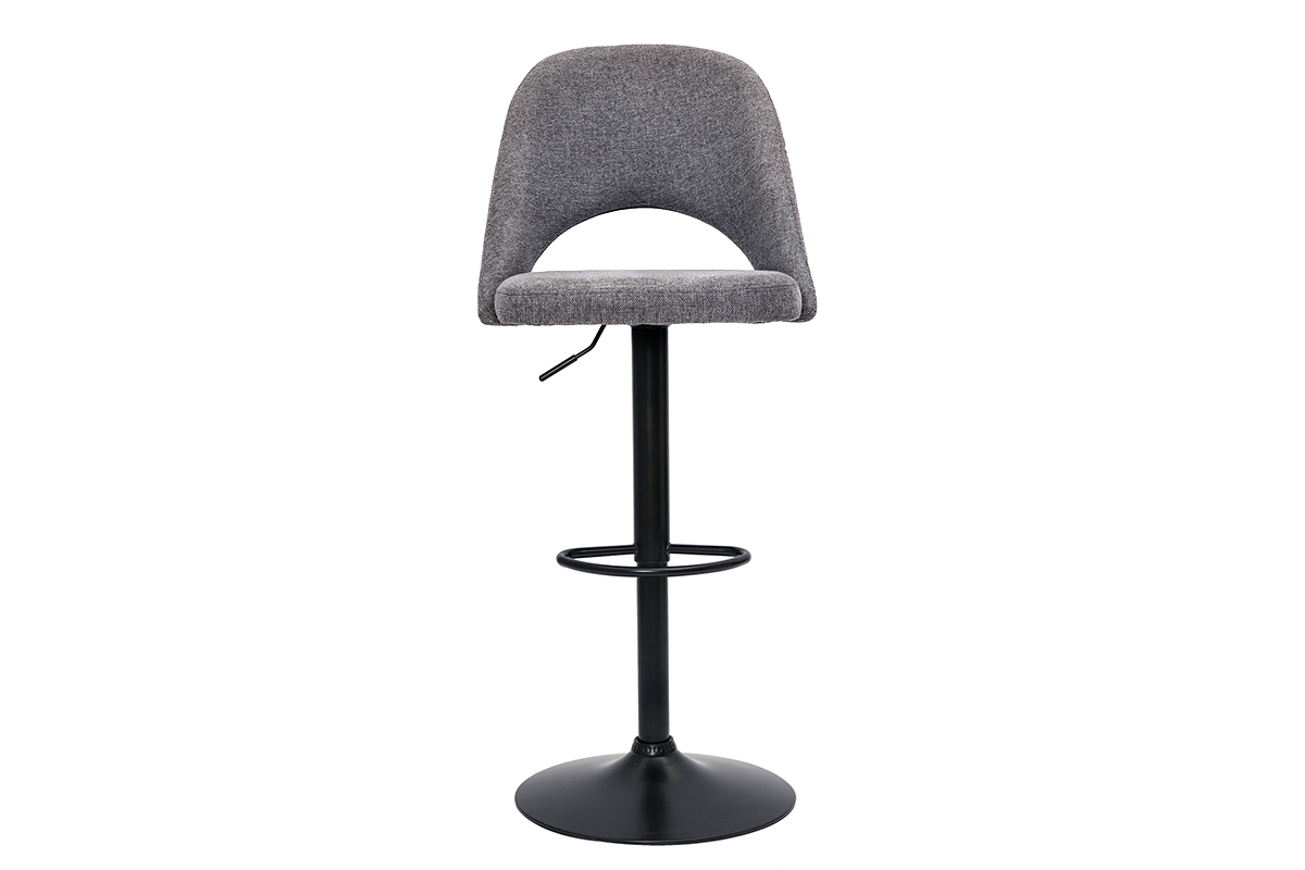 Barhocker hhenverstellbar Stoff mit strukturiertem Samteffekt in Grau und schwarzes Metall (2er-Set) COSETTE