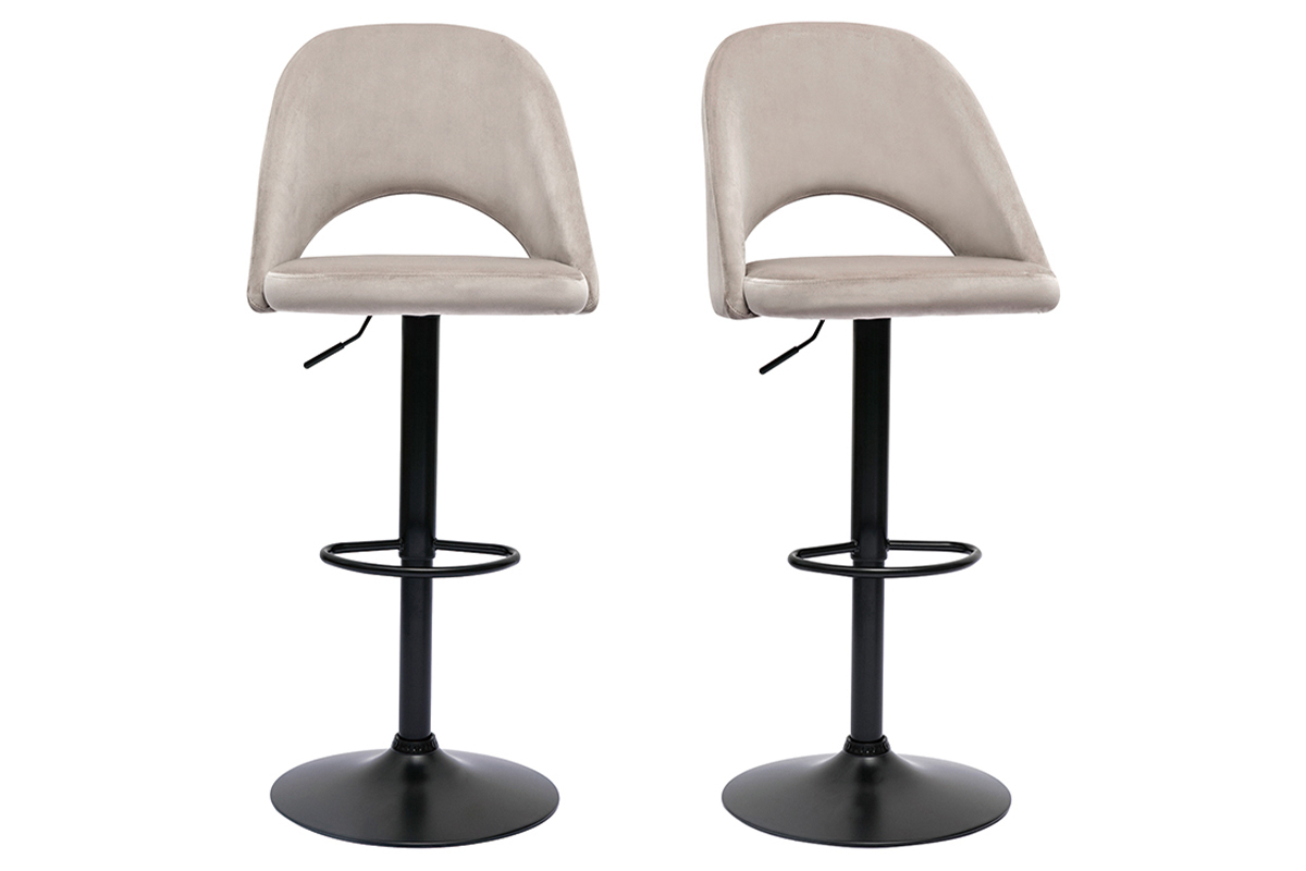 Barhocker hhenverstellbar taupefarbener Samt und schwarzes Metall (2er-Set) COSETTE