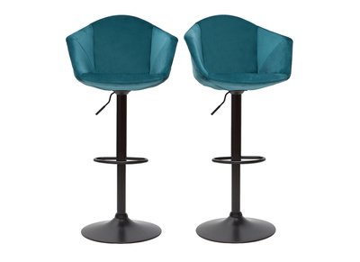 Barhocker höhenverstellbar und 360° drehbar aus petrolblauem Samt und schwarzem Metall (2er-Set) TAYA