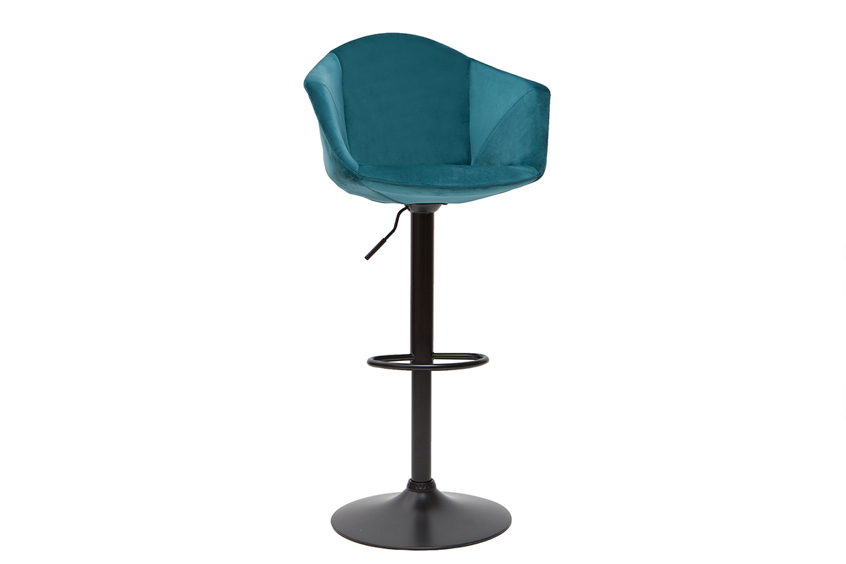 Barhocker h�henverstellbar und 360� drehbar aus petrolblauem Samt und schwarzem Metall (2er-Set) TAYA
