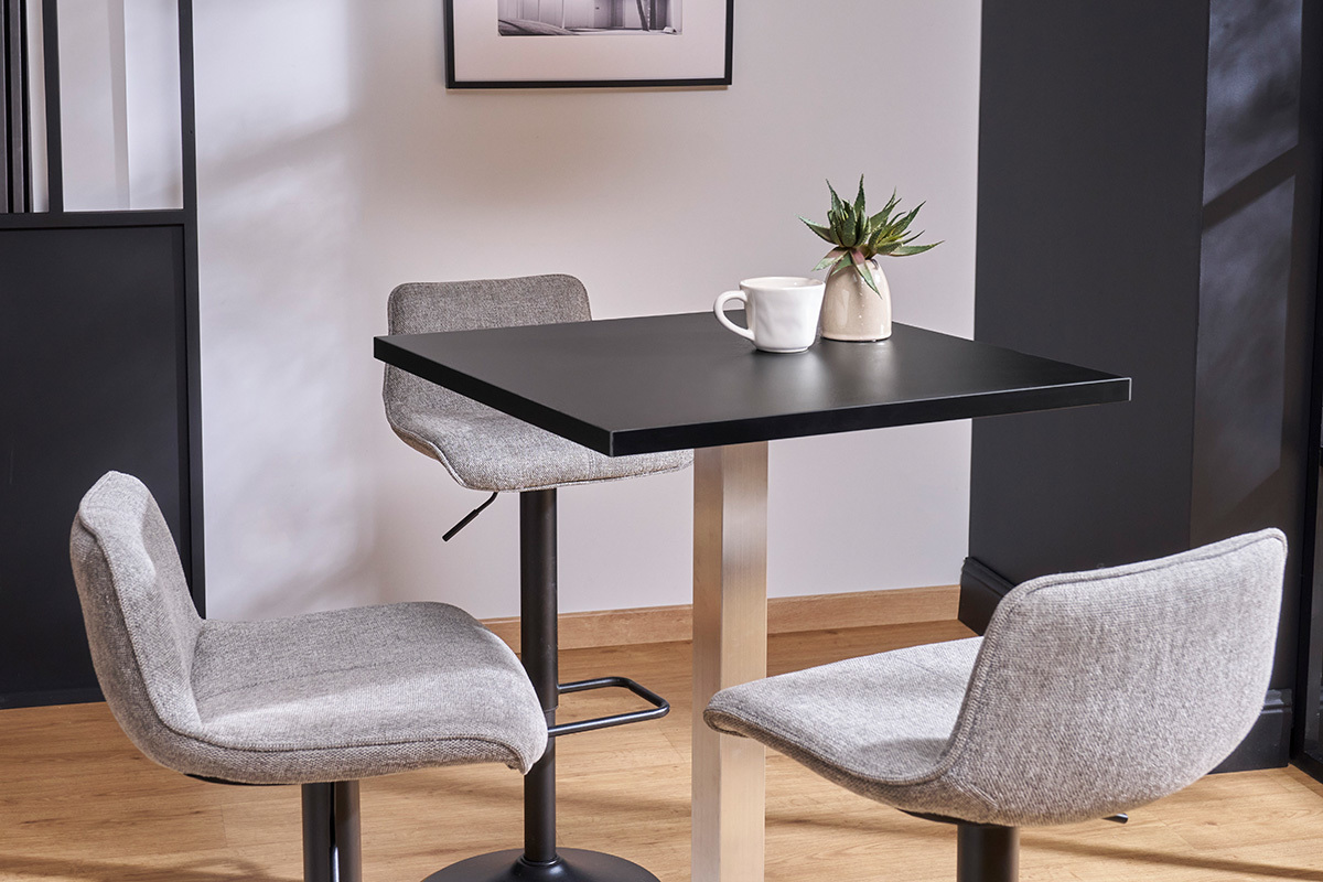 Barhocker hhenverstellbar und um 360 drehbar aus Stoff mit strukturiertem Samteffekt in Grau und Metall (2er-Set) BOOST