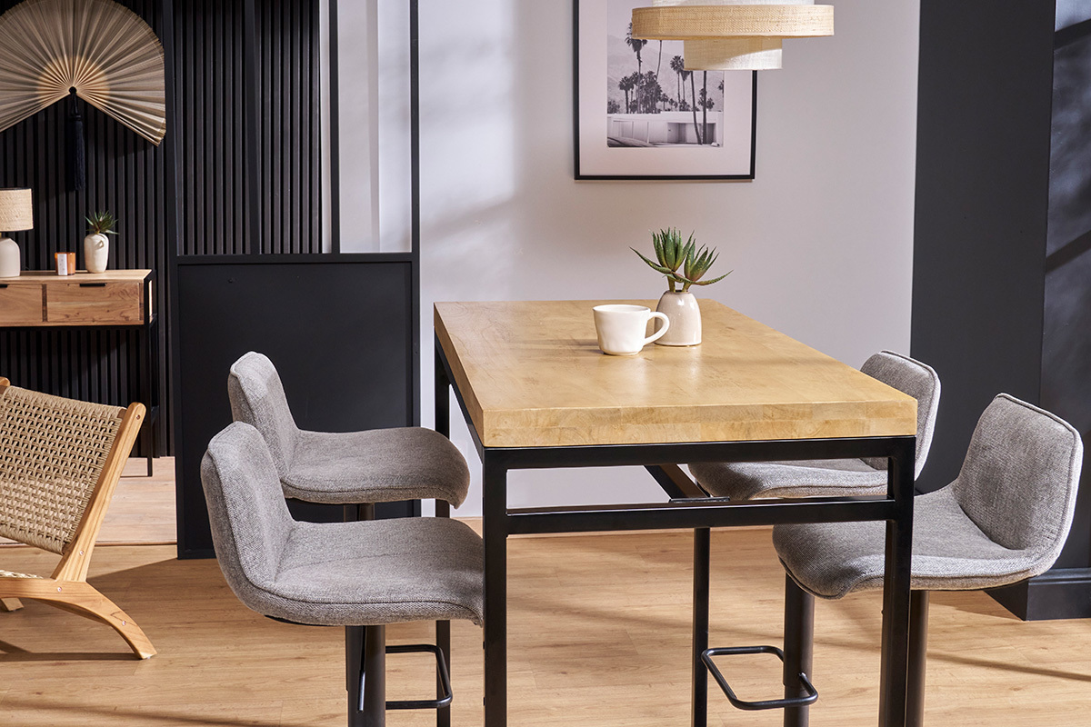 Barhocker hhenverstellbar und um 360 drehbar aus Stoff mit strukturiertem Samteffekt in Grau und Metall (2er-Set) BOOST