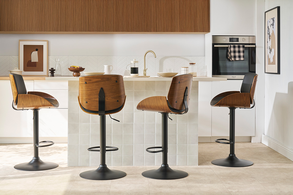 Barhocker hhenverstellbar wei und helles Holz VESPER