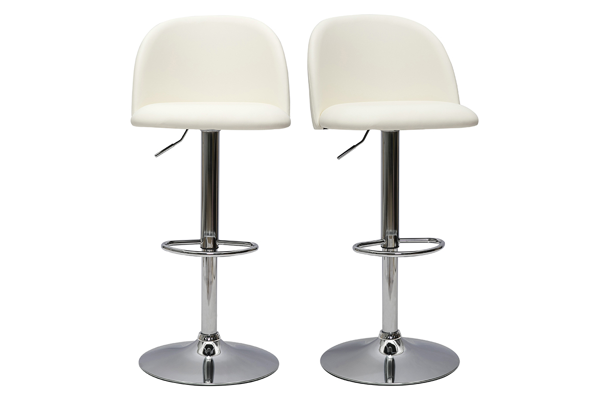 Barhocker hhenverstellbar weies Polyurethan Stoff und verchromtes Metall (2er-Set) CELESTE