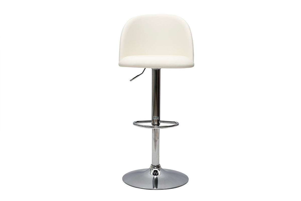 Barhocker hhenverstellbar weies Polyurethan Stoff und verchromtes Metall (2er-Set) CELESTE