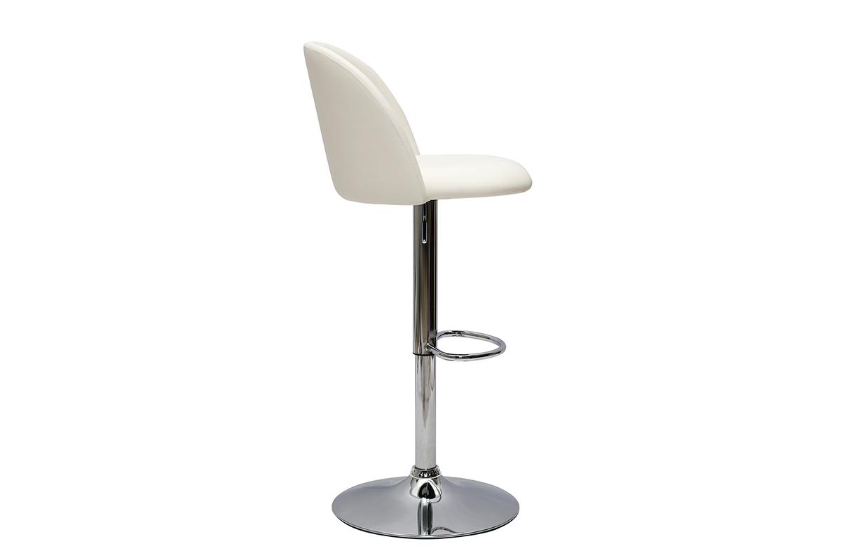 Barhocker hhenverstellbar weies Polyurethan Stoff und verchromtes Metall (2er-Set) CELESTE