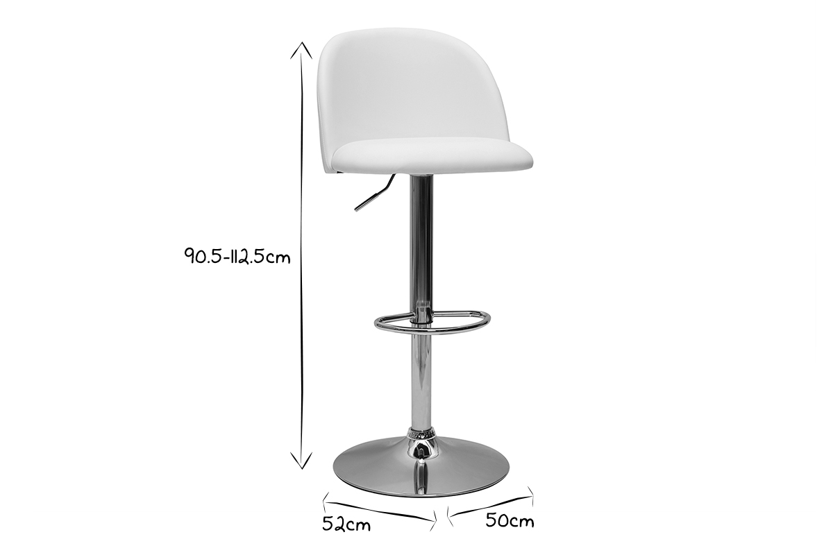 Barhocker hhenverstellbar weies Polyurethan Stoff und verchromtes Metall (2er-Set) CELESTE