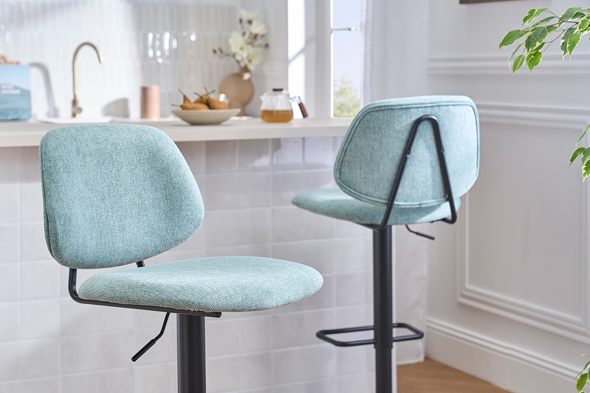 Barhocker im Design-Look mit Stoff in Samtoptik in Zeladongr�n und schwarzes Metall BARNET (2er-Set)
