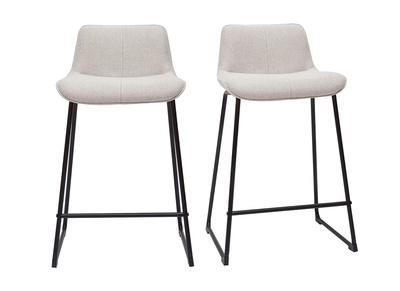 Barhocker in beigem Stoff mit Samteffekt und Metall H65 cm (2er-Set) BOOST