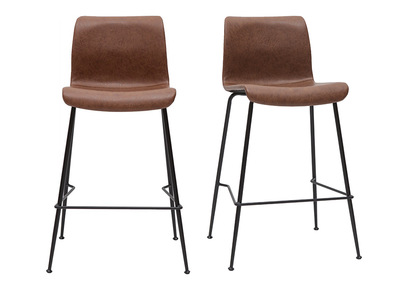 Barhocker in braunem Antik-Look und schwarzes Metall H65 cm (2er Set) HAROLD