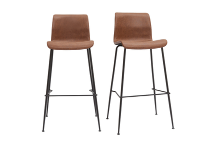 Barhocker in braunem Antik-Look und schwarzes Metall H75 cm (2er-Set) HAROLD