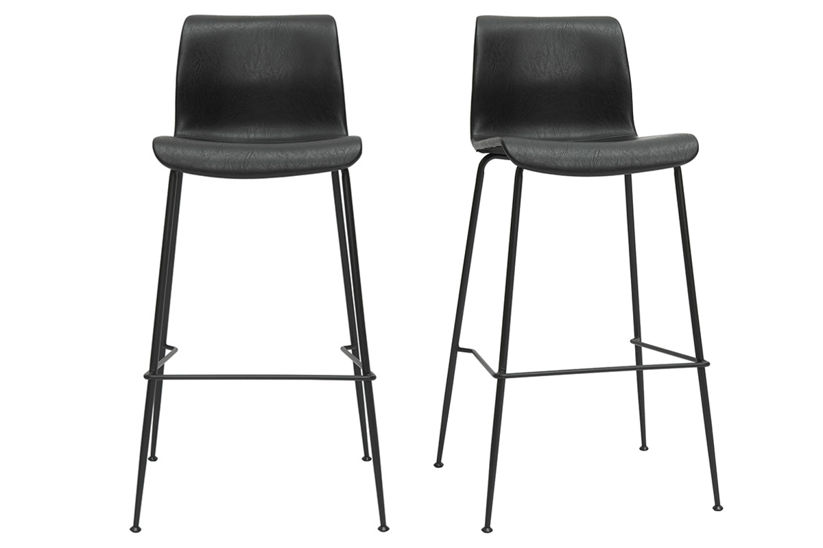 Barhocker in schwarzem Antik-Look und schwarzes Metall H75 cm (2er-Set) HAROLD