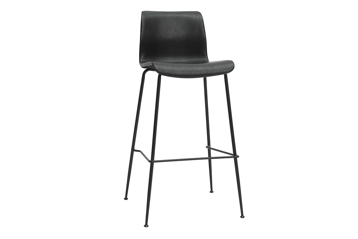 Barhocker in schwarzem Antik-Look und schwarzes Metall H75 cm (2er-Set) HAROLD