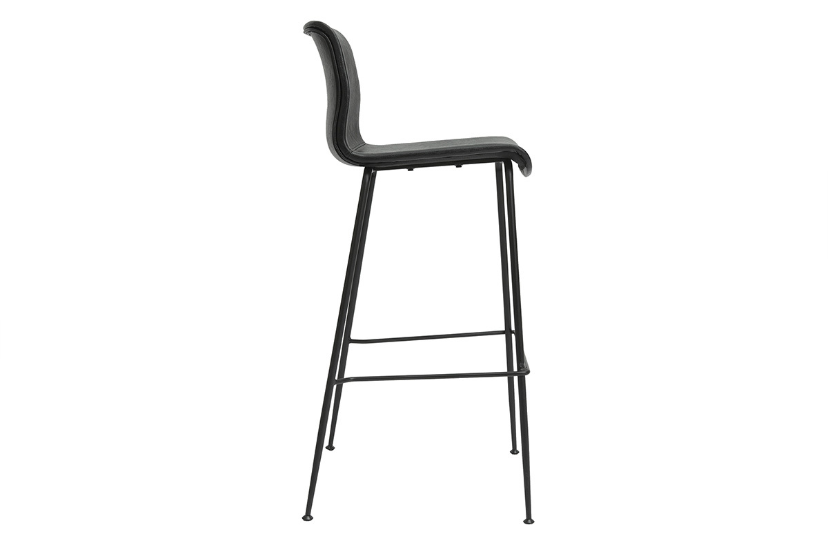 Barhocker in schwarzem Antik-Look und schwarzes Metall H75 cm (2er-Set) HAROLD