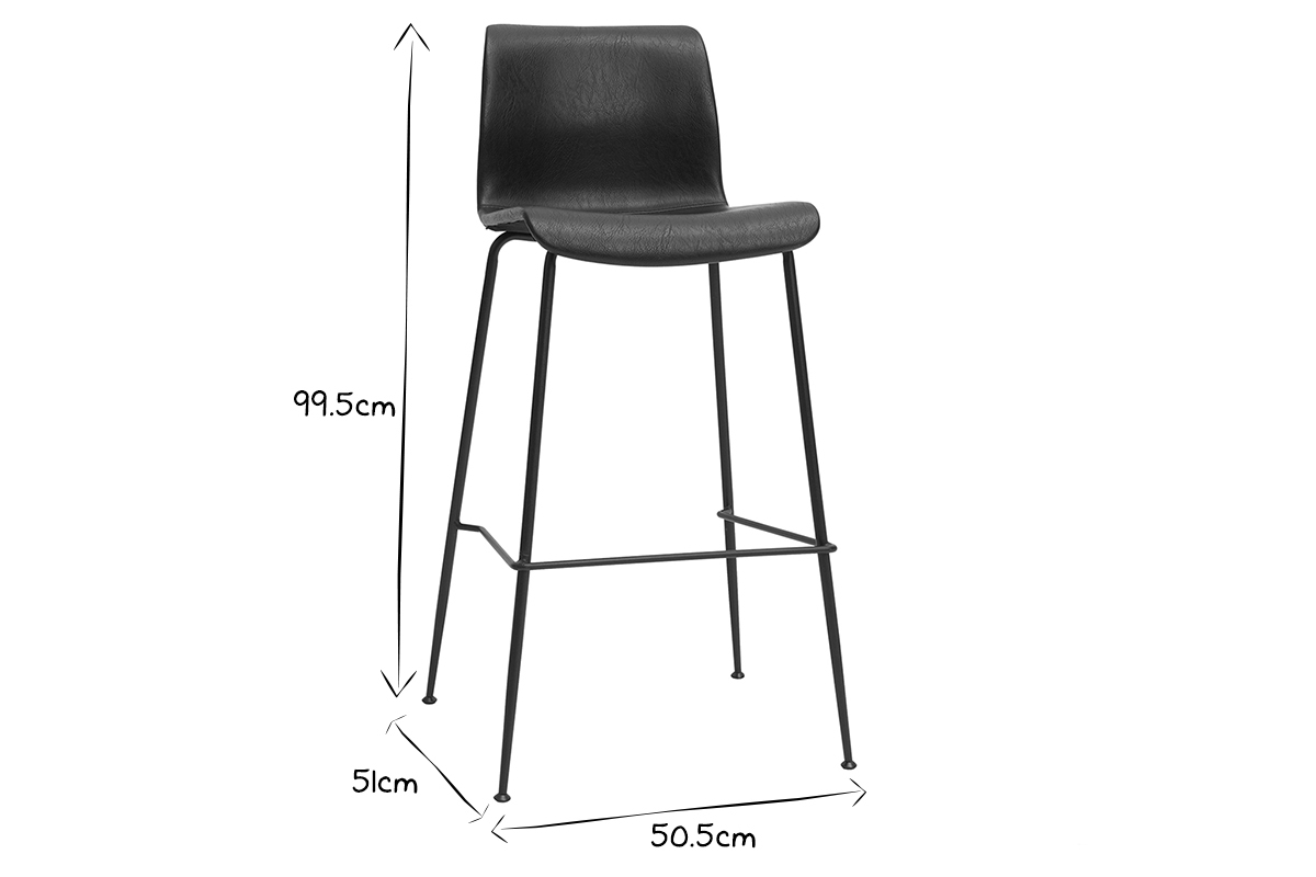 Barhocker in schwarzem Antik-Look und schwarzes Metall H75 cm (2er-Set) HAROLD