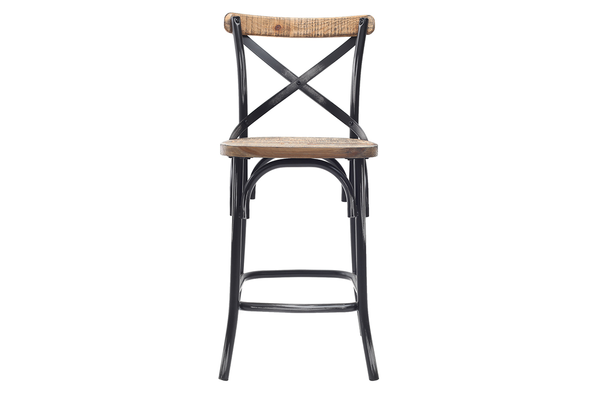 Barhocker Industrie-Look aus Holz und Metall gealtert Schwarz JAKE