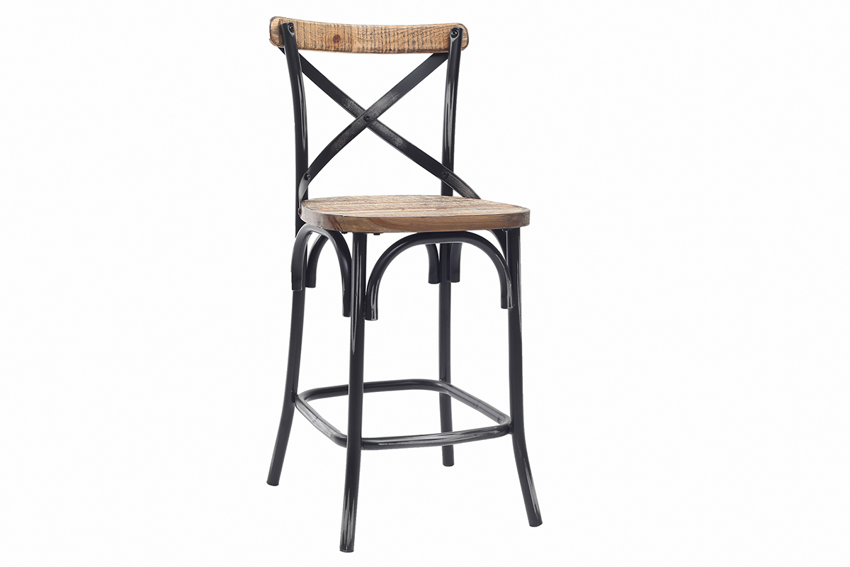 Barhocker Industrie-Look aus Holz und Metall gealtert Schwarz JAKE