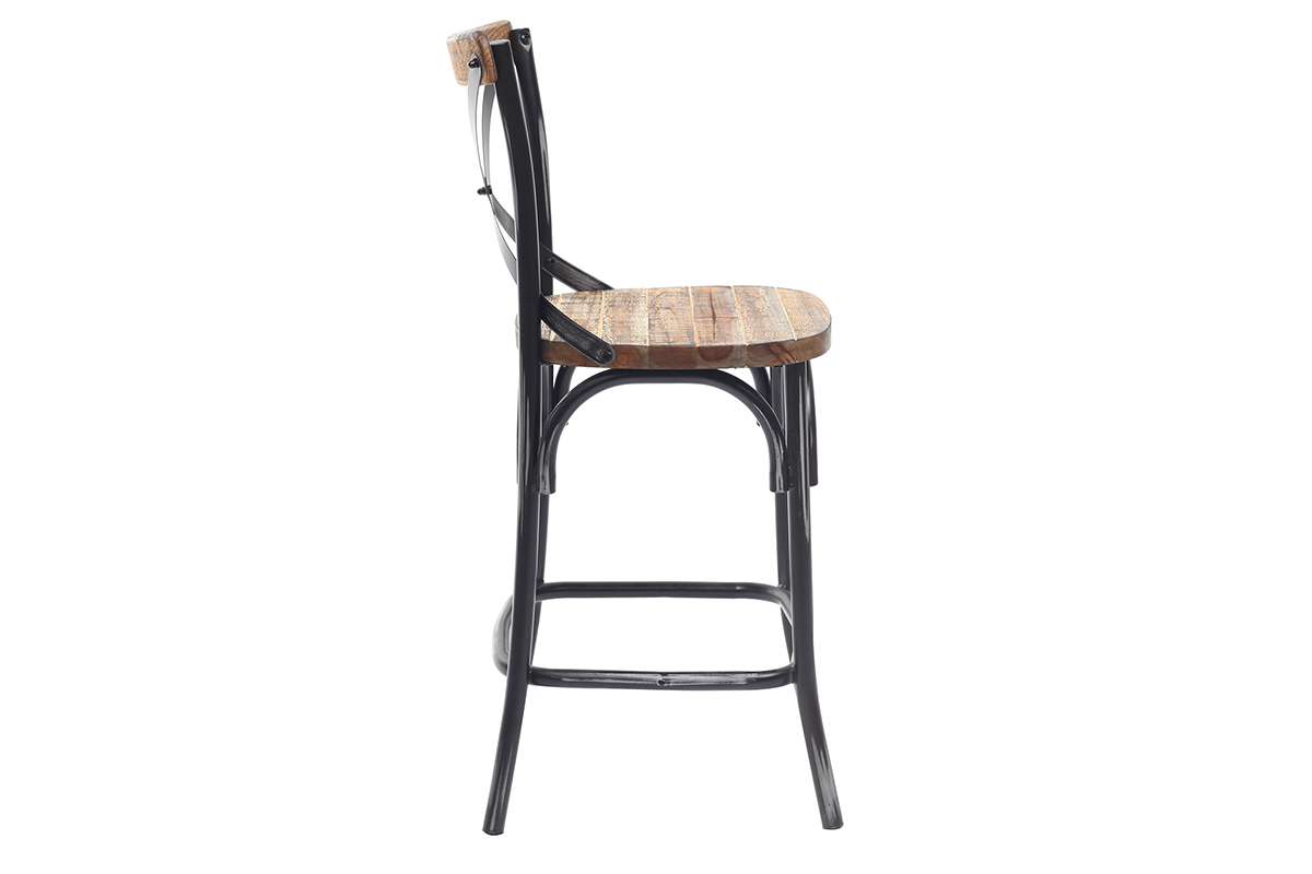 Barhocker Industrie-Look aus Holz und Metall gealtert Schwarz JAKE