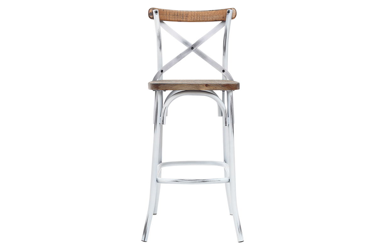 Barhocker Industrie-Look aus Holz und Metall gealtert Wei 75 cm JAKE