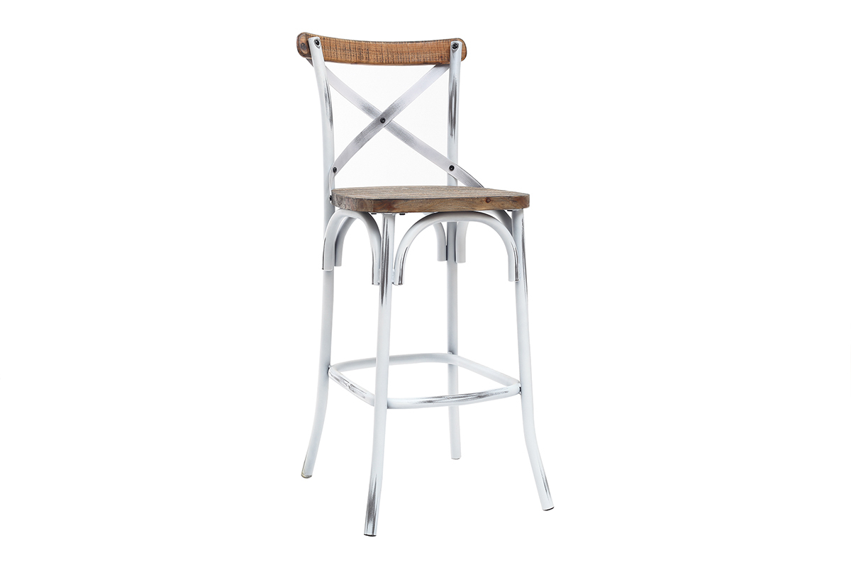 Barhocker Industrie-Look aus Holz und Metall gealtert Wei 75 cm JAKE