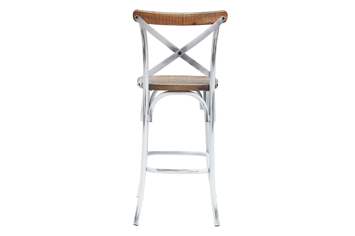 Barhocker Industrie-Look aus Holz und Metall gealtert Wei 75 cm JAKE