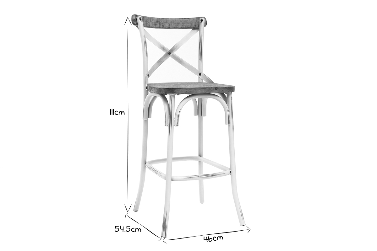 Barhocker Industrie-Look aus Holz und Metall gealtert Wei 75 cm JAKE