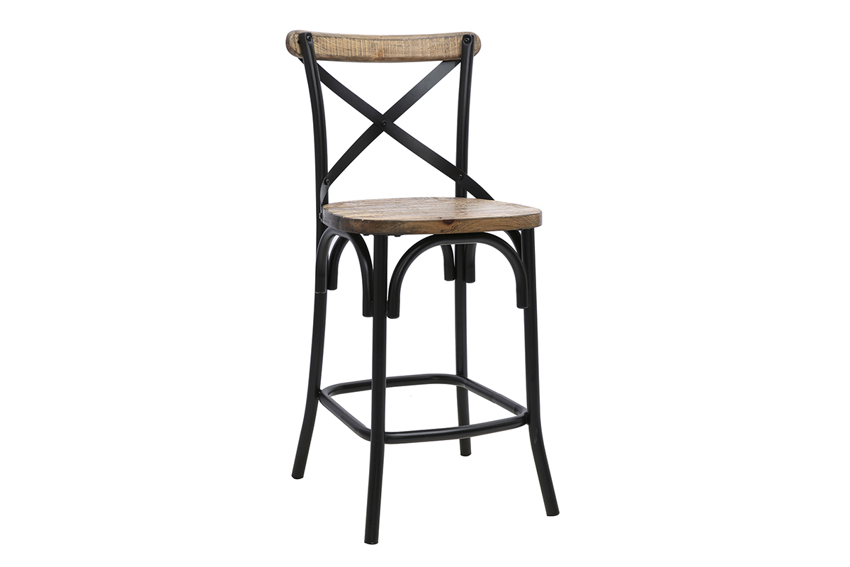 Industrieller Barhocker JAKE aus Holz und schwarzem Metall, 3/4-Ansicht, H�he 65 cm