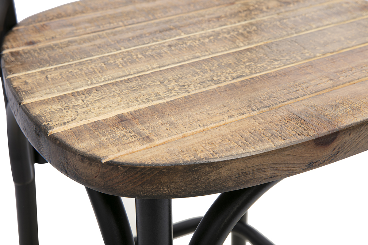 Detail des Barhockers JAKE, Sitzfl�che aus Vintage-Holz und Gestell aus schwarzem Metall