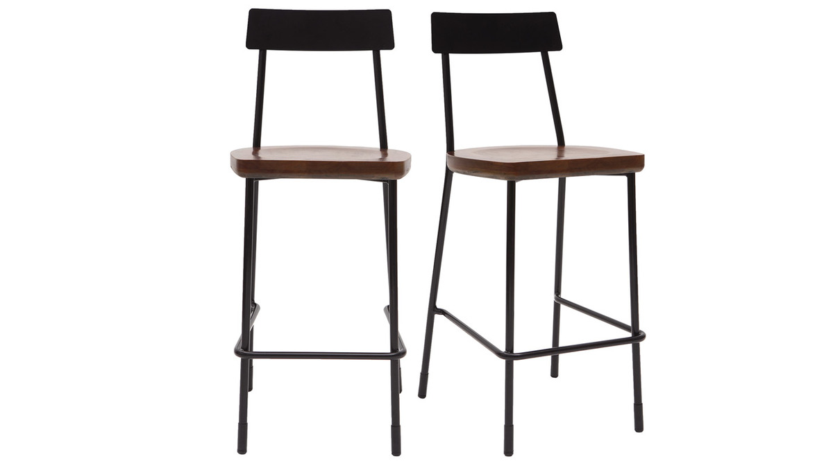 Barhocker Industrie-Look Metall und schwarzes Holz 65 cm (2er-Set) OUDIN