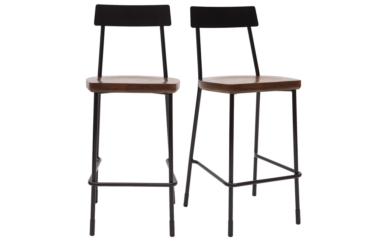Barhocker Industrie-Look Metall und schwarzes Holz 65 cm (2er-Set) OUDIN