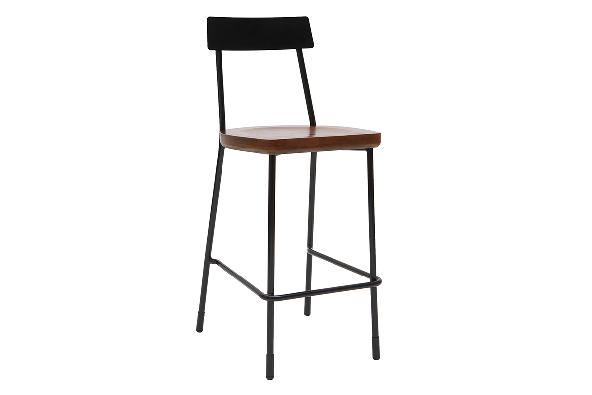 Barhocker Industrie-Look Metall und schwarzes Holz 65 cm (2er-Set) OUDIN