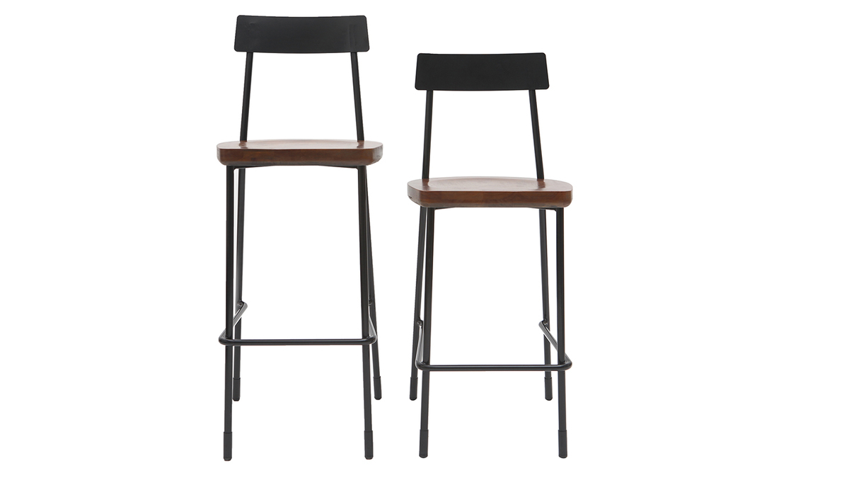 Barhocker Industrie-Look Metall und schwarzes Holz 65 cm (2er-Set) OUDIN