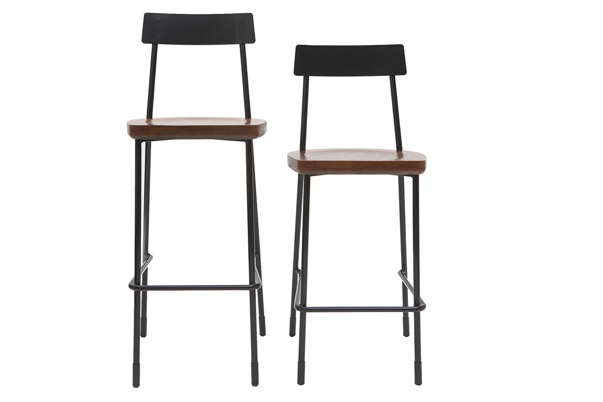 Barhocker Industrie-Look Metall und schwarzes Holz 65 cm (2er-Set) OUDIN