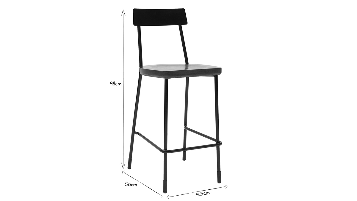 Barhocker Industrie-Look Metall und schwarzes Holz 65 cm (2er-Set) OUDIN