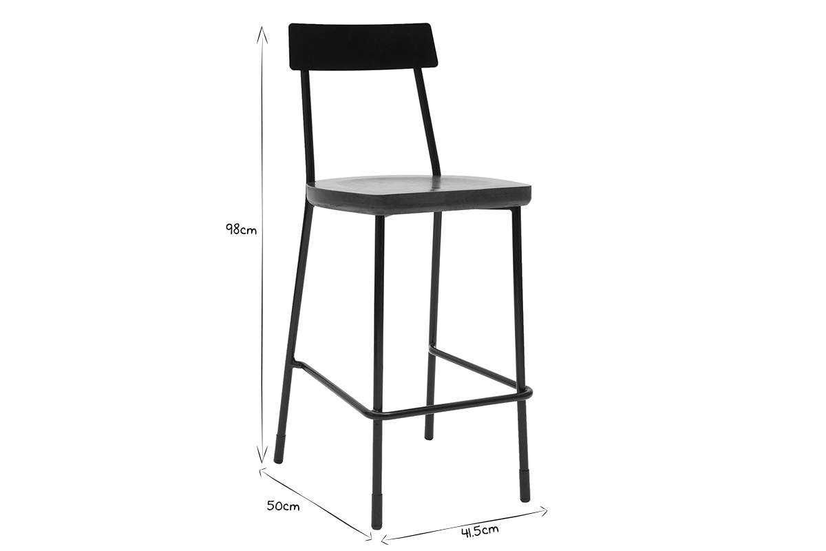 Barhocker Industrie-Look Metall und schwarzes Holz 65 cm (2er-Set) OUDIN