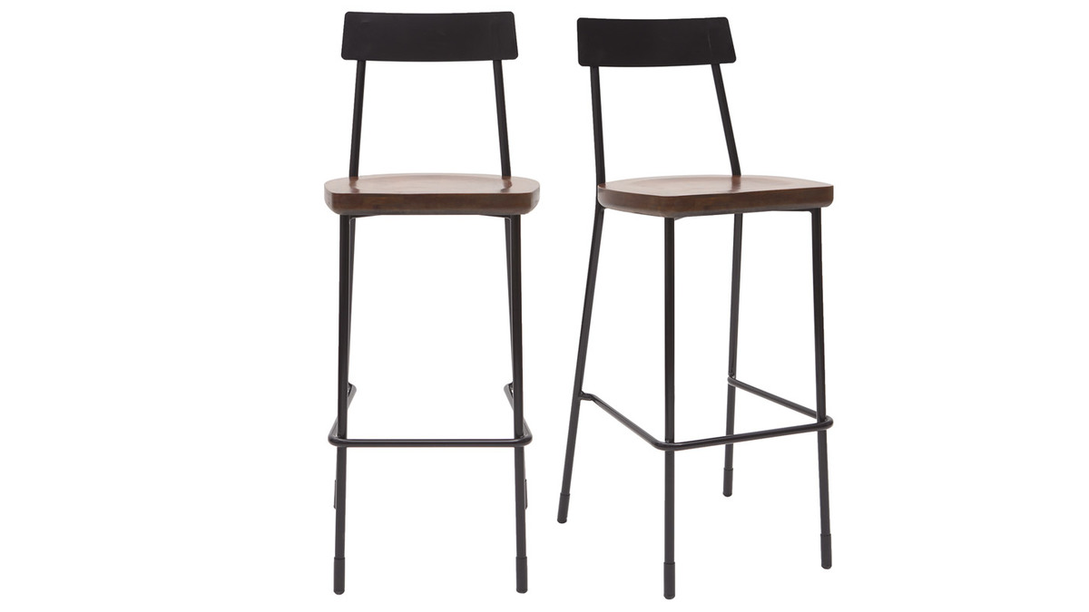Barhocker Industrie-Look Metall und schwarzes Holz 75 cm (2er-Set) OUDIN
