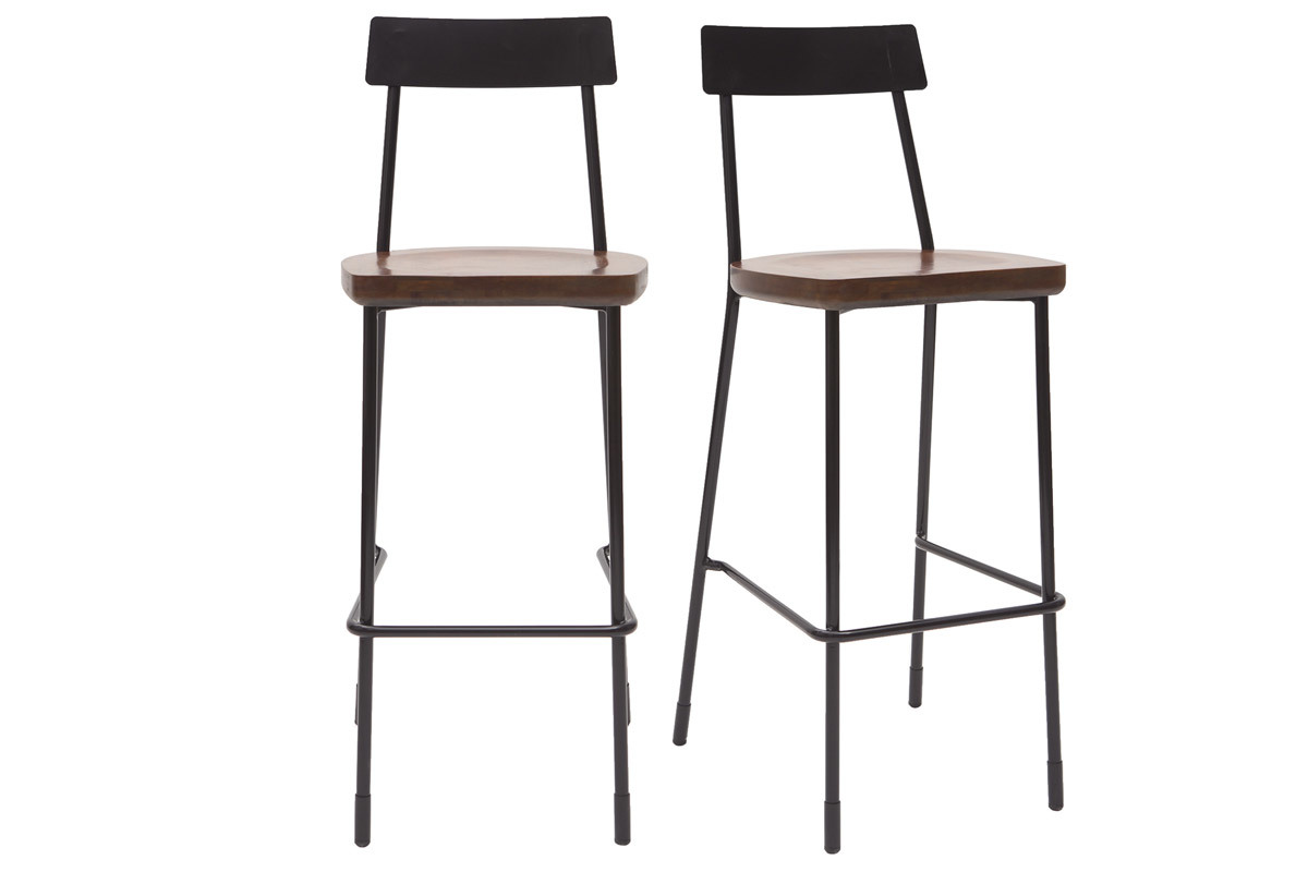 Barhocker Industrie-Look Metall und schwarzes Holz 75 cm (2er-Set) OUDIN